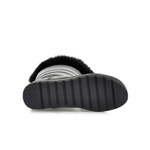 black Women's fuzzy trim knee high thicken fur lining snow boots anti-slip