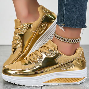Women's glitter metallic platform wedge sneakers