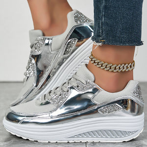Women's glitter metallic platform wedge sneakers