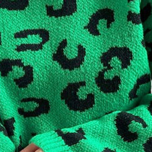 Women's green leopard turtleneck sweater for Christmas