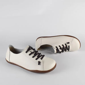 white Women's handmade genuine leather lace-up loafers comfortable walking for everyday