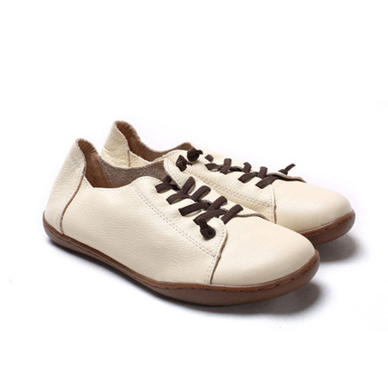 white Women's handmade genuine leather lace-up loafers comfortable walking for everyday