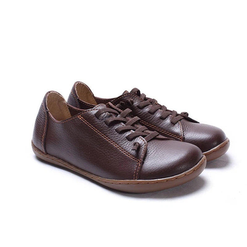 coffee Women's handmade genuine leather lace-up loafers comfortable walking for everyday