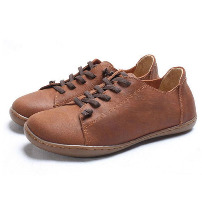 brown Women's handmade genuine leather lace-up loafers comfortable walking for everyday