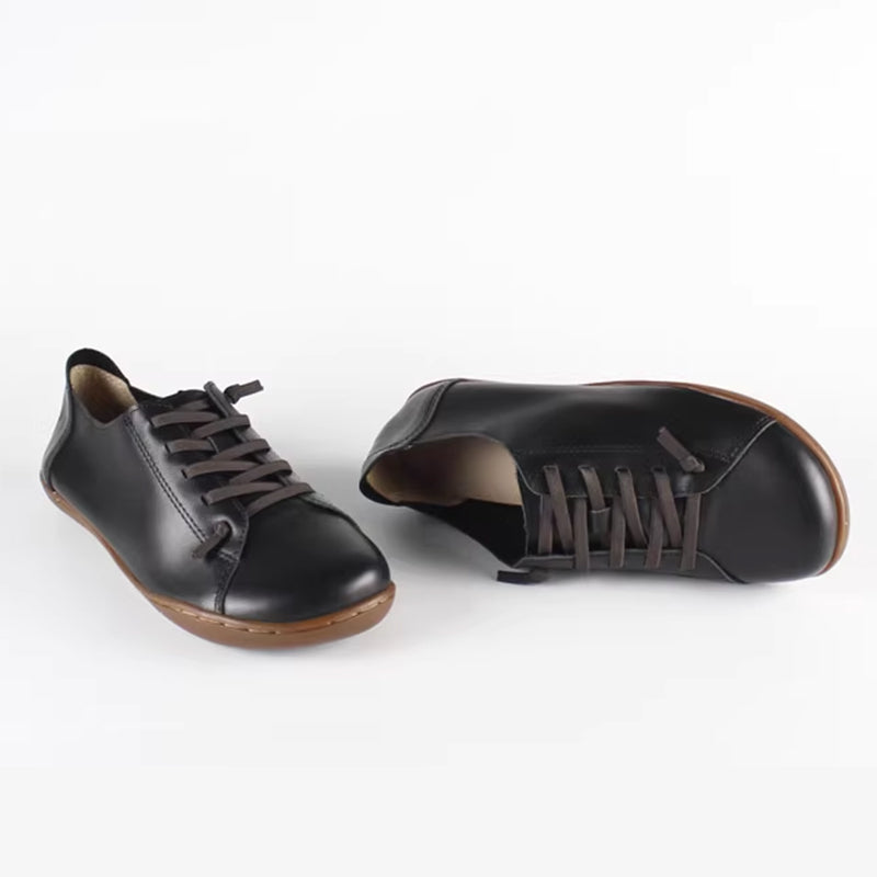 black Women's handmade genuine leather lace-up loafers comfortable walking for everyday