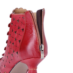 Women's handmade leather red peep toe summer booties