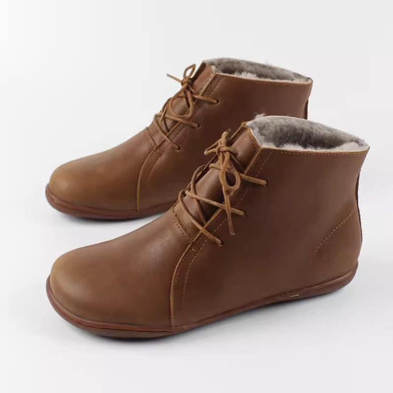 Women's handmade vintage leather barefoot booties anti-skid snow boots