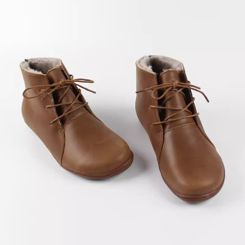 Women's handmade vintage leather barefoot booties anti-skid snow boots