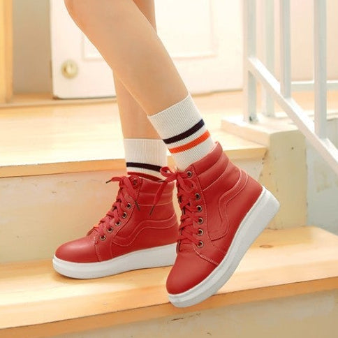 Women's high-cut lace-up platform ankle boots