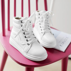 white Women's high-cut lace-up platform ankle boots