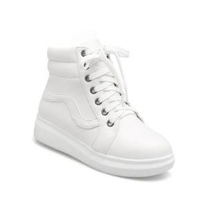 white Women's high-cut lace-up platform ankle boots