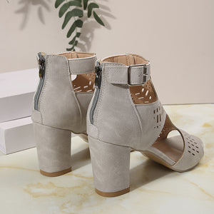 Women's hollowed-out peep toe chunky heels sandals