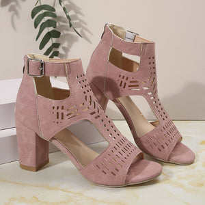 Women's hollowed-out peep toe chunky heels sandals