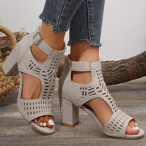 Women's hollowed-out peep toe chunky heels sandals