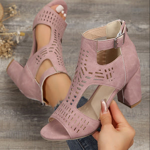 Women's hollowed-out peep toe chunky heels sandals