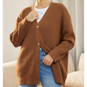 Women's knited v neck button down cardigan daily fall outfits