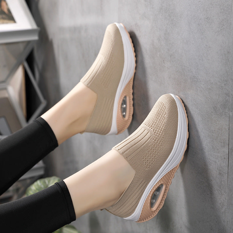 beige Women's knitted slip on sock sneakers