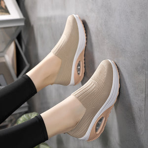 beige Women's knitted slip on sock sneakers
