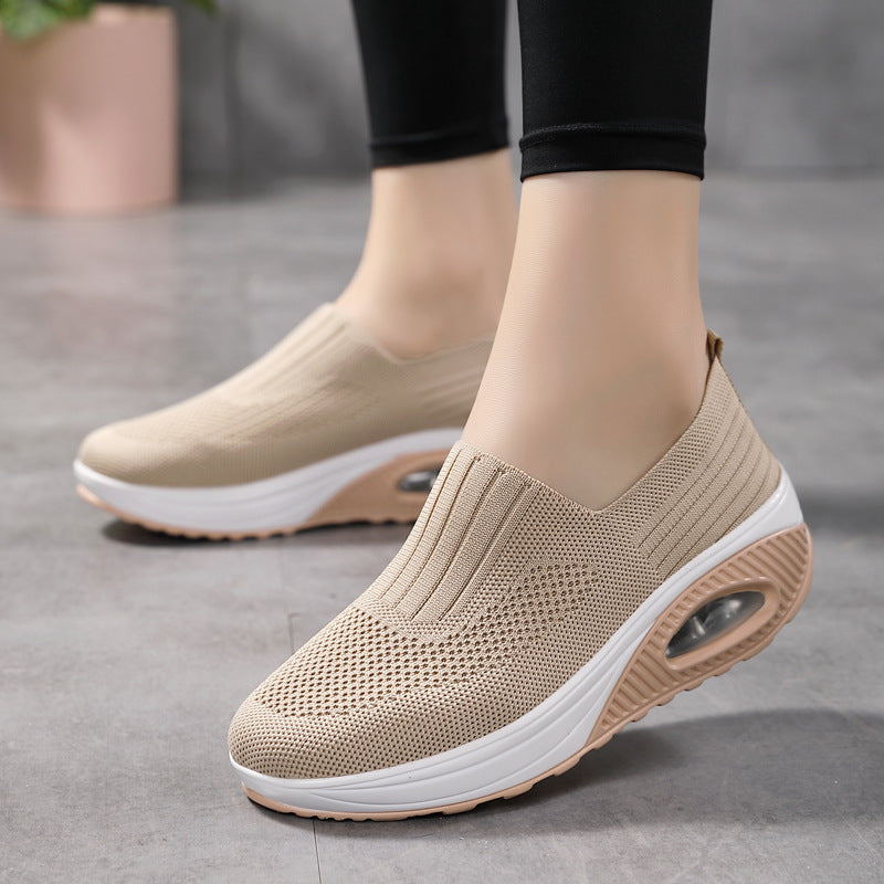 beige Women's knitted slip on sock sneakers