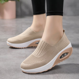 beige Women's knitted slip on sock sneakers