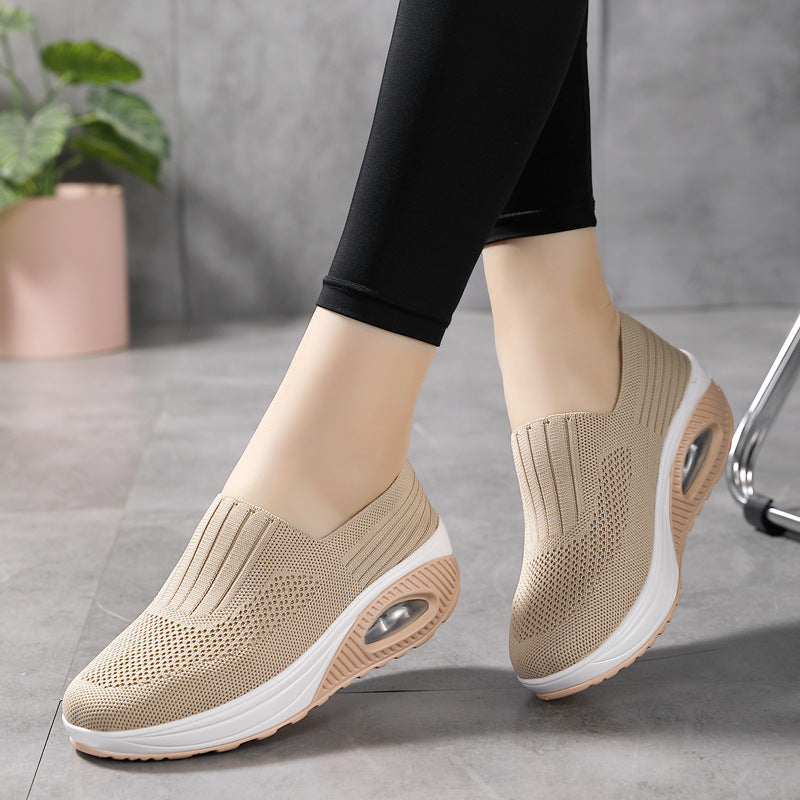 beige Women's knitted slip on sock sneakers