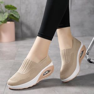 beige Women's knitted slip on sock sneakers