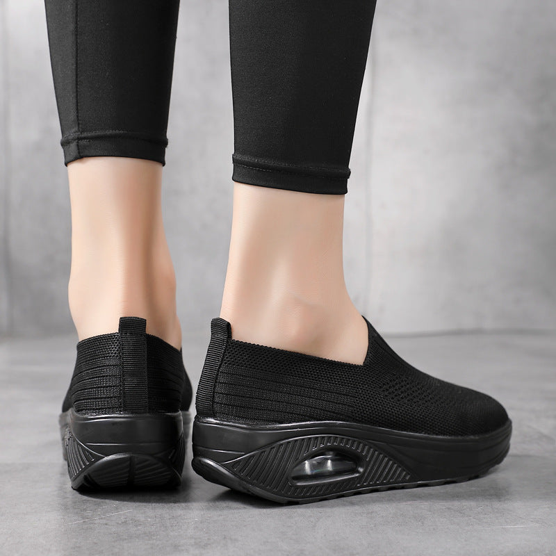 black Women's knitted slip on sock sneakers