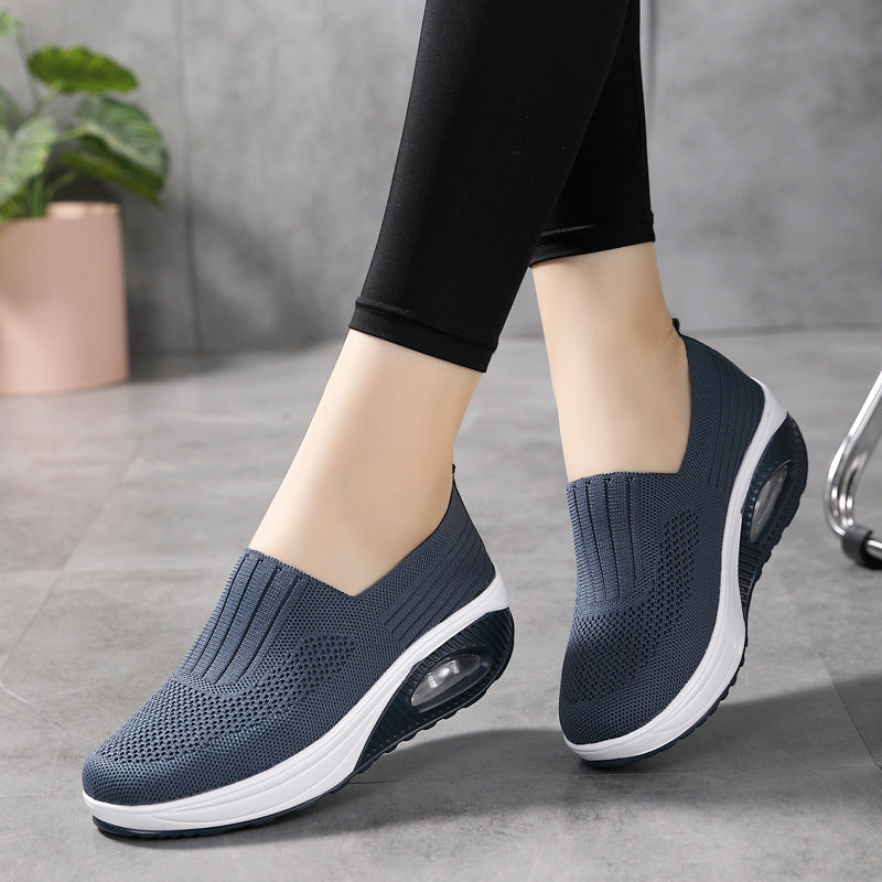 blue Women's knitted slip on sock sneakers