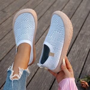 white Women's knitted wide toe slip-on loafers shoes