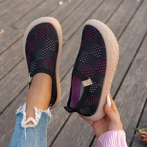 Women's knitted wide toe slip-on loafers shoes