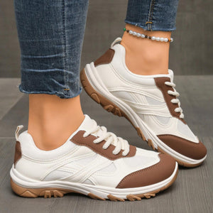 khaki Women's lace-up breathable mesh sneakers - anti-slip walking shoes for daily casual