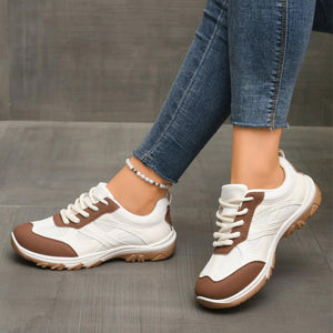 khaki Women's lace-up breathable mesh sneakers - anti-slip walking shoes for daily casual