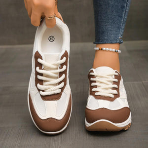 khaki Women's lace-up breathable mesh sneakers - anti-slip walking shoes for daily casual
