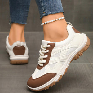 khaki Women's lace-up breathable mesh sneakers - anti-slip walking shoes for daily casual