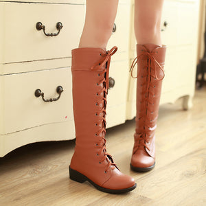 Women's lace-up knee high boots