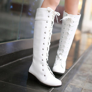 Women's lace-up knee high boots