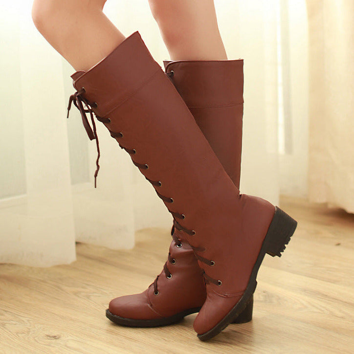 Women's lace-up knee high boots