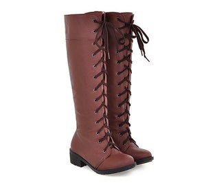 brown Women's lace-up knee high boots