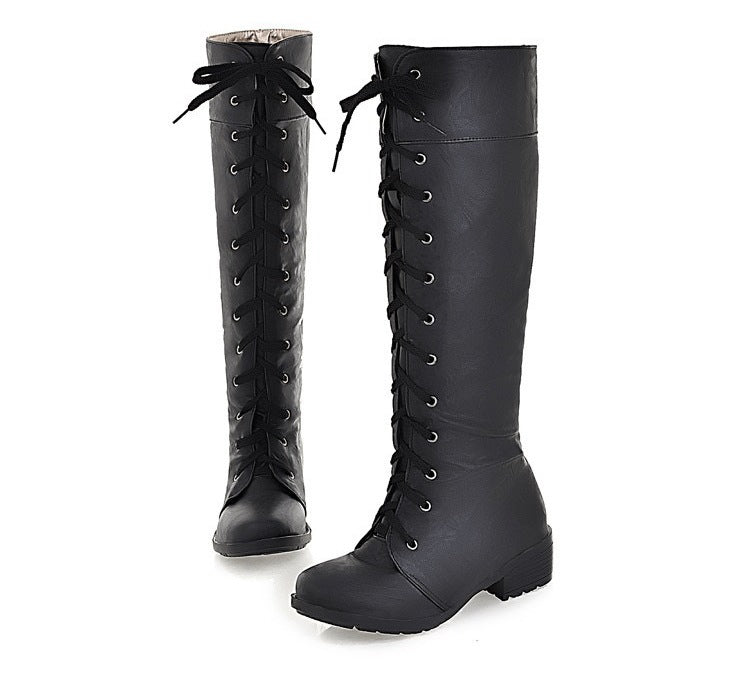 black Women's lace-up knee high boots