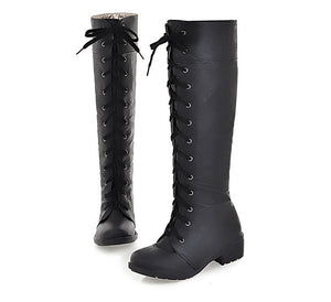 black Women's lace-up knee high boots