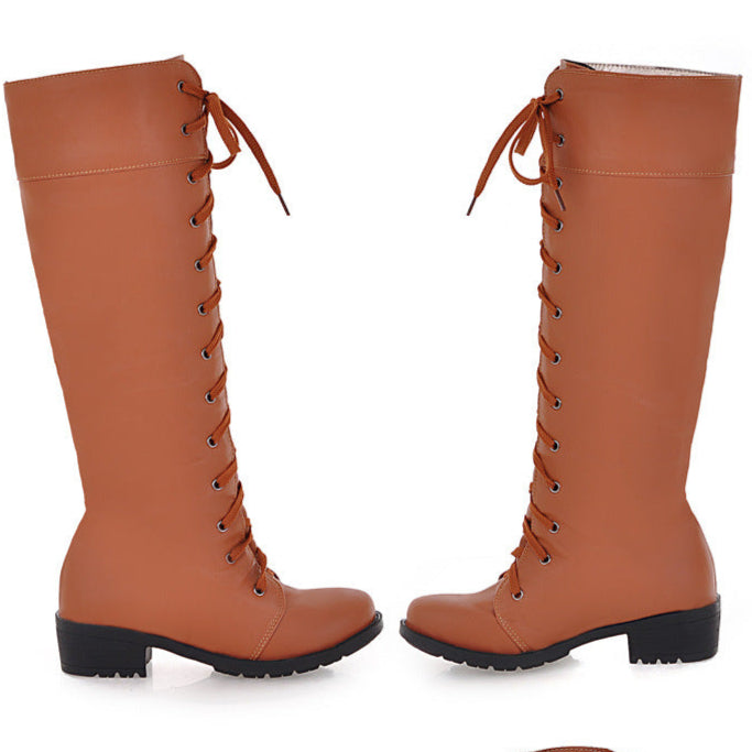 yellow Women's lace-up knee high boots