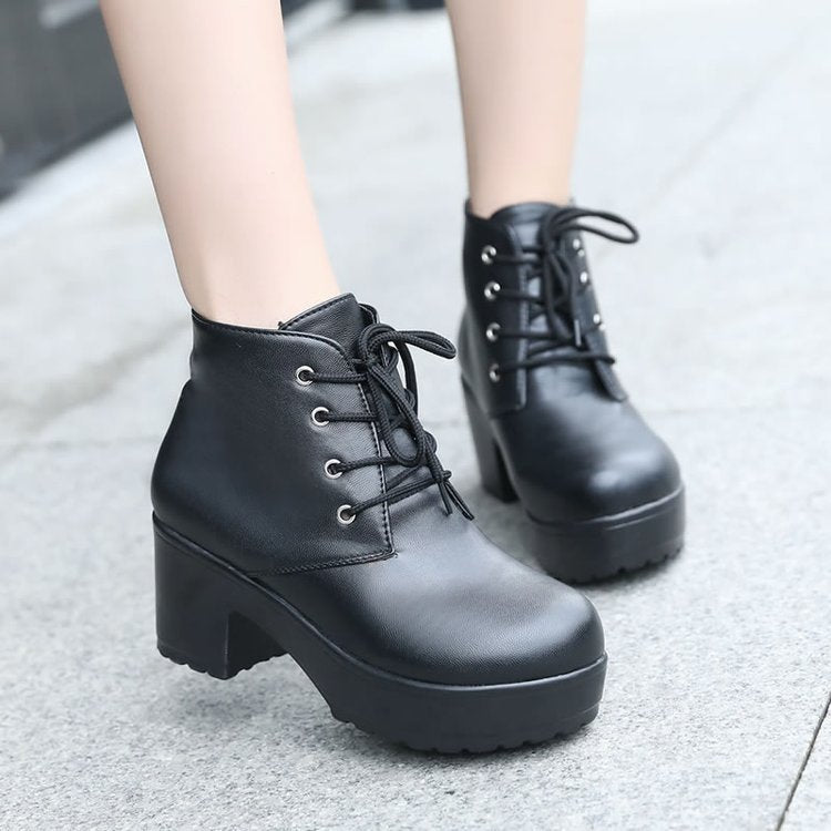 Women's lace-up platform combat boots