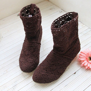 Women's lace openwork crochet summer booties breathable western country style