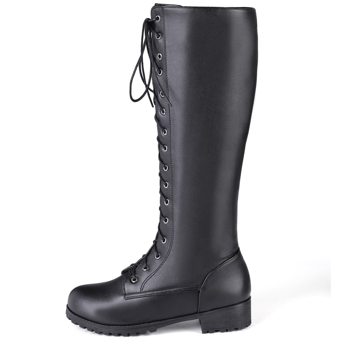 black Women's lace up knee high combat boots