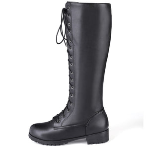 black Women's lace up knee high combat boots