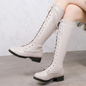 Women's lace up knee high combat boots