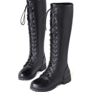 Women's lace up knee high combat boots
