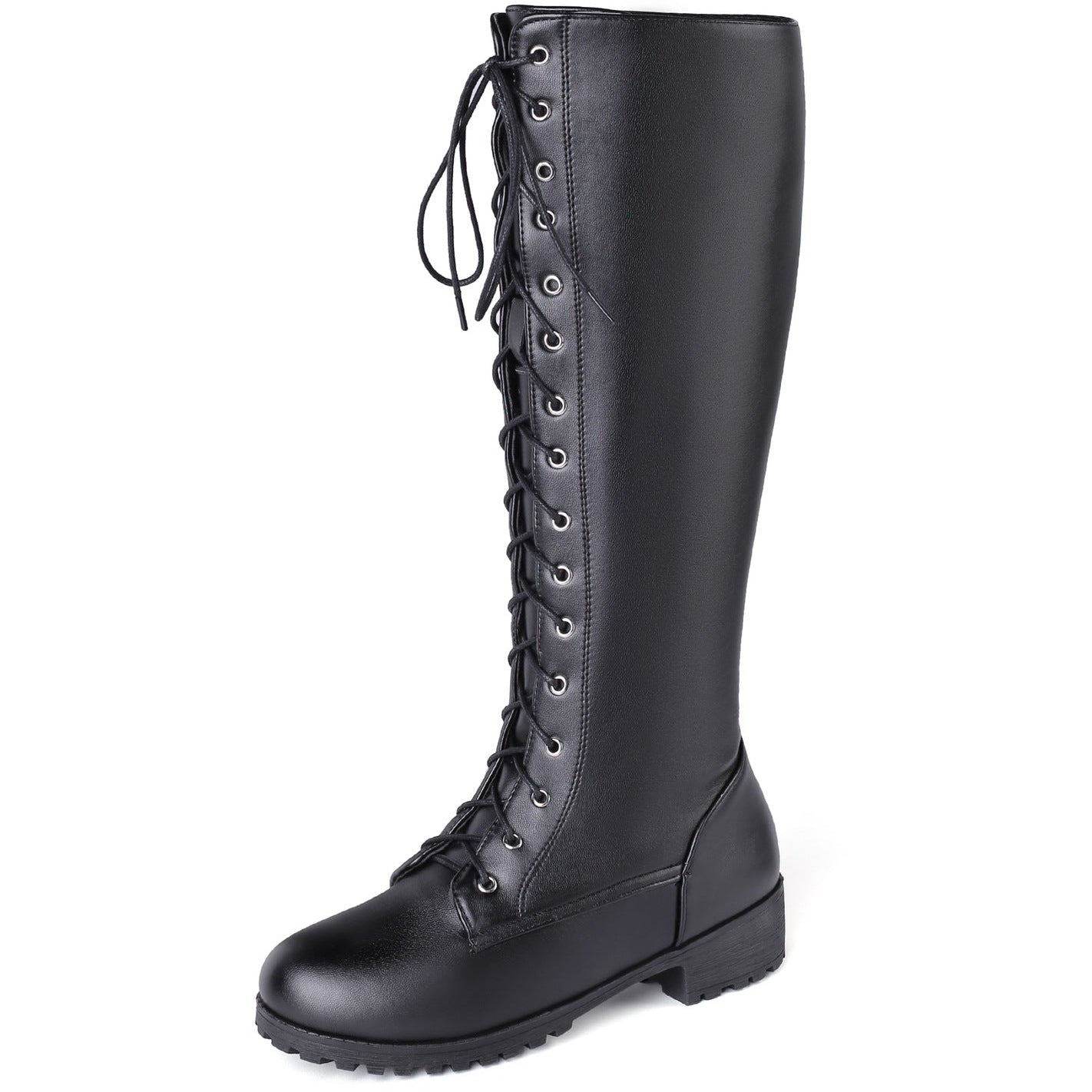 black Women's lace up knee high combat boots