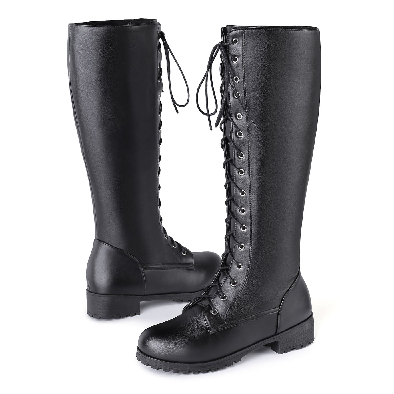 black Women's lace up knee high combat boots