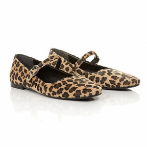 Women's leopard Mary Jane ballet flats with adjustable buckles